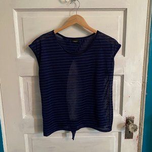 Sheer Striped Open Back Blue Top